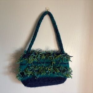 Handmade Felted Wool Green and Blue Women's Bag